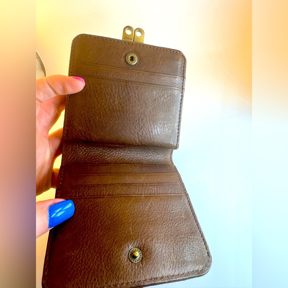 Chloé Kiss Lock Bifold Wallet Brown Leather Vintage Coin Purse Authentic Chloè - Picture 6 of 11